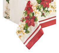 Elrene Nappe de Noël en Tissu Poinsettia Rouge et Blanc, Polyester, 213,4 x 152,4 cm (oblongue)