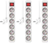 ELRO ES106 Lot de 3 multiprises 6 Prises avec Interrupteur et câble de 1,5 m - Sécurité Enfant - Prise Schuko - Max. 3680 W - Certifié TÜV - Blanc
