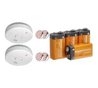 ELRO FS1805 Détecteur de fumée avec 5 Ans de Batterie et Aimant - Conforme à la Norme européenne EN14604 - 2 pièces & Amazon Basics Piles alcalines 9 V pour Le Quotidien - Lot de 4