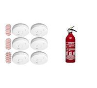 Elro FS1805M Détecteur de Fumée avec Aimant - 5 Ans de Batterie et Garantie/DIN EN14604-6 Pièces & Extincteur 1kg a Poudre - ext01