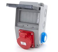 ELS Elektrotechnika répartiteur de chantier filaire répartiteur mural répartiteur de courant avec fusibles et prises 230V + prise CEE 16A, IP54, pour intérieur/extérieur (1x CEE 32A + 2x 230V)