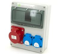 ELS Elektrotechnika Répartiteur de courant de construction - Répartiteur mural vide - Boîtier vide - Prise 2 x 230 V et 1 x CEE16 A - Pour intérieur et extérieur - Pour équipement modulaire - Avec fil