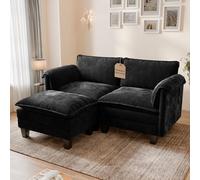 ELUCHANG Canapé Nuage Modulable 176cm avec Pouf, Canapé d'angle 2 Places avec Assise Profonde 62cm, Montage sans Outil, Canapé en Chenille en L pour Petit Salon, Noir Réglisse
