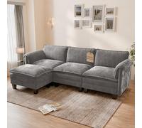 ELUCHANG Canapé Nuage Modulable 256cm avec Pouf, Canapé d'angle 3 Places en Forme de L, Assise Profonde 62cm, Montage sans Outil, Canapé de Salon en Chenille, Gris Clair
