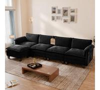 ELUCHANG Canapé Nuage Modulable 336cm avec Pouf, Canapé d'angle 4 Places en Forme de L, Sectionnel avec Assise Profonde 62cm, Montage sans Outil, Large Canapé en Chenille, Noir Réglisse