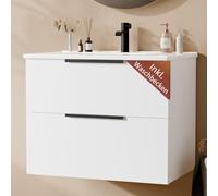 ELUCHANG Lave Main WC 60cm, Meuble Lave Main Suspendu,Blanc | Lavabo avec meuble inférieur, 60 x 40 x 58 cm, 2 grands tiroirs, lavabo en céramique, meubles de salle de bain