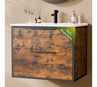 ELUCHANG Lave Main WC 60cm, Meuble Lave Main Suspendu,Vintage | Lavabo avec meuble inférieur, 60 x 40 x 58 cm, 2 grands tiroirs, lavabo en céramique, meubles de salle de bain