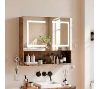 ELUCHANG Meuble de Salle de Bain avec Éclairage LED, 14 x 60 x 60 cm, Panier Suspendu, Support pour Sèche-Cheveux, pour Salle de Bain, Lavabo,Vintage
