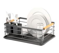 eluno Égouttoir à vaisselle avec plateau égouttoir + porte-couverts métal (gris)