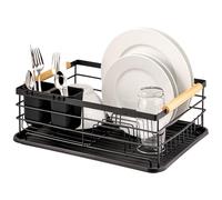 eluno Égouttoir à vaisselle en métal avec plateau égouttoir + porte-couverts (noir)