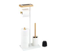 eluno Ensemble WC 4 en 1, Brosse WC, Porte-Rouleau de Rechange, Plateau en Bambou/métal (Blanc)