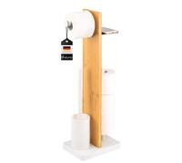 eluno Ensemble WC 4 en 1, Brosse WC, Porte-Rouleau de Rechange, Plateau en Bambou/métal (Blanc)