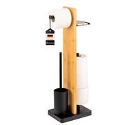 eluno Ensemble WC 4 en 1, Brosse WC, Porte-Rouleau de Rechange, Plateau en Bambou/métal (Noir)