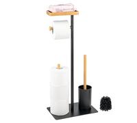 eluno Ensemble WC 4 en 1, Brosse WC, Porte-Rouleau de Rechange, Plateau en Bambou/métal (Noir)