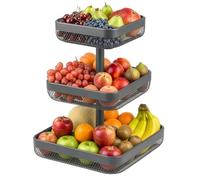 eluno étagère à fruits/corbeille à pain carrée à deux niveaux, 20 x 20 cm, 25 x 25 cm et 30 x 30 cm, corbeille à fruits, pour fruits, légumes, pain et en-cas dans la cuisine et le salon, en métal gris