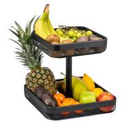 eluno étagère à fruits/corbeille à pain carrée à deux niveaux, 25 x 25 cm et 30 x 30 cm, corbeille à fruits, pour fruits, légumes, pain et en-cas dans la cuisine et le salon, en métal noir