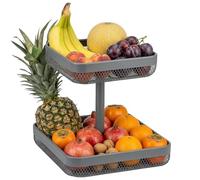 eluno étagère à fruits/corbeille à pain carrée à deux niveaux, 25 x 25 cm et 30 x 30 cm, corbeille à fruits, pour fruits, légumes, pain et en-cas dans la cuisine et le salon, en métal gris