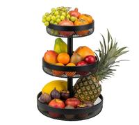 eluno étagère à fruits ronde à 3 niveaux/corbeille à pain, Ø 20 cm, 25 cm et 30 cm, coupe à fruits, corbeille à fruits, pour fruits, légumes, pain et en-cas dans la cuisine et le salon, en métal noir
