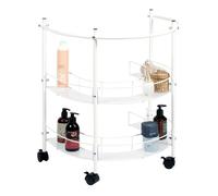 eluno Étagère basse pour lavabo incl. 2 étagères et 4 roulettes, armoire basse pour lavabo en métal de haute qualité, blanc