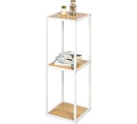 eluno Étagère sur pied en métal blanc mat avec 3 étagères en bois, pieds réglables en hauteur, étagère à livres, étagère de salle de bain, étagère de stockage, polyvalente, beaucoup de place pour les