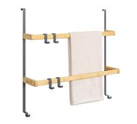 eluno Étagère Suspendue de Porte en métal et Bambou, Porte-Serviettes de Porte avec 2 Barres Porte-Serviettes, 4 Crochets Pratiques, à Suspendre sans perçage (Gris)