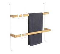 eluno Étagère Suspendue de Porte en métal et Bambou, Porte-Serviettes de Porte avec 2 Barres Porte-Serviettes, 4 Crochets Pratiques, à Suspendre sans perçage (Blanc)