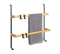 eluno Étagère Suspendue de Porte en métal et Bambou, Porte-Serviettes de Porte avec 2 Barres Porte-Serviettes, 4 Crochets Pratiques, à Suspendre sans perçage (Noir)