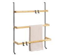 eluno Étagère Suspendue de Porte en métal et Bambou, Porte-Serviettes de Porte avec 3 Barres Porte-Serviettes, 4 Crochets Pratiques, à Suspendre sans perçage (Gris)