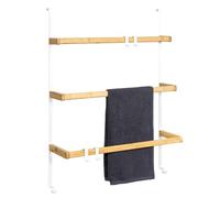 eluno Étagère Suspendue de Porte en métal et Bambou, Porte-Serviettes de Porte avec 3 Barres Porte-Serviettes, 4 Crochets Pratiques, à Suspendre sans perçage (Blanc)
