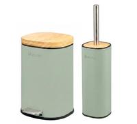 eluno FRAMURA Ensemble d'accessoires de salle de bain 2 pièces composé de 1 poubelle cosmétique avec couvercle à fermeture douce et d'une capacité de 5 litres et 1 brosse WC, en métal avec couvercle