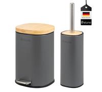 eluno Framura - Lot de 2 accessoires de salle de bain - 1 poubelle de salle de bain avec couvercle à fermeture douce et une capacité de 5 litres et 1 ensemble WC - En métal avec couvercle en bambou