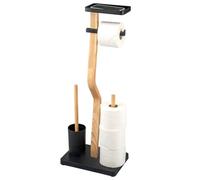 eluno Garniture de WC sur pied 4en1, brosse de WC, porte-rouleau, tablette en bois certifié FSC et métal noir