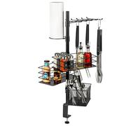 eluno Organiseur 5 en 1 pour accessoires de barbecue, avec porte-ustensiles, paniers, barre à crochets et porte-serviettes en papier pour montage directement sur le barbecue, cuisine extérieure, en