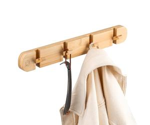 eluno Patère en bambou au design naturel, peu encombrant, Porte Manteau Mural avec 4 crochets pliables, idéal pour vestes, chapeaux, sacs et serviettes, à coller avec de la colle 3M ou pour percer