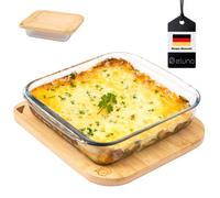 eluno plat à four en verre avec couvercle en bambou, env. 1,8 litre, planche à servir, boîte de rangement, rectangulaire
