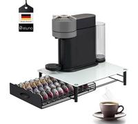 eluno porte-capsules pour 40x Nespresso Vertuo, boîte à tiroirs, support de machine en verre métal et plaque de verre, boîte à capsules de café, distributeur de capsules env. 33,5 x 9 x 41 cm (L/H/P), verre blanc