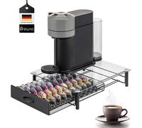 eluno porte-capsules pour 40x Nespresso Vertuo, boîte à tiroirs, support de machine en verre métal et plaque de verre, boîte à capsules de café, distributeur de capsules env. 33,5 x 9 x 41 cm (L/H/P),
