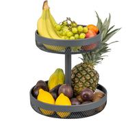 eluno porte-objets, corbeille à pain ronde 2 étages, coupe à fruits, corbeille à fruits en métal gris
