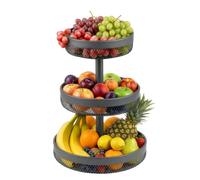 eluno porte-objets, corbeille à pain ronde 3 étages, coupe à fruits, corbeille à fruits en métal gris