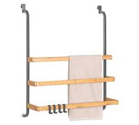 eluno Porte-serviettes pour paroi de douche en verre en métal et bambou, porte-serviettes avec 3 barres, 4 crochets pratiques, à suspendre sans perçage, gris