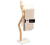 eluno Porte-Serviettes sur Pied, 2 Barres pour Serviettes, Porte-Serviettes Moderne en Bois certifié FSC et métal (Blanc)