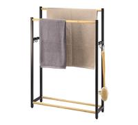 eluno Porte-Serviettes sur Pied en métal avec Bambou, Extra Large, pour Grandes Serviettes de Douche, Porte-Serviettes de Bain, avec 2 Barres Porte-Serviettes et 4 Crochets (Noir)