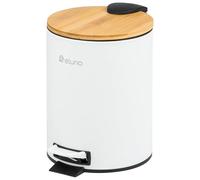 eluno Poubelle à pédale de 3 litres avec couvercle en bambou à fermeture amortie pour salle de bain, cuisine, chambre à coucher, avec seau intérieur amovible en bambou et métal (blanc)
