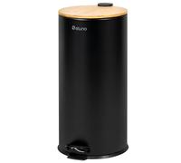 eluno Poubelle, poubelle à pédale, capacité 30 litres en bambou et métal noir