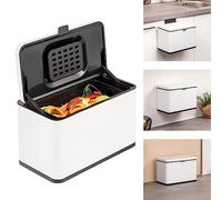 eluno Poubelle Bio 3 l avec Filtre Anti-odeurs, à Suspendre, Poser ou Coller, Seau à Compost, 3 Modes de Montage (Blanc)