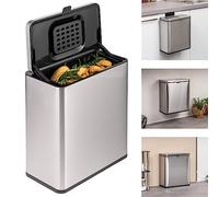 eluno Poubelle Bio 6 l avec Filtre Anti-odeurs à Suspendre, à Poser ou à Coller, Seau à Compost 3 Types de Montage (Acier Inoxydable)