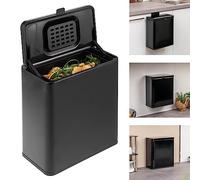 eluno Poubelle bio 6 l avec filtre anti-odeurs, à suspendre, à poser ou à coller, seau à compost, 3 types de montage (noir)