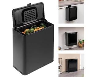 eluno Poubelle bio 6 l avec filtre anti-odeurs, à suspendre, à poser ou à coller, seau à compost, 3 types de montage (noir)