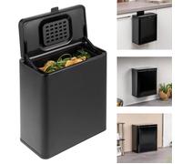 eluno poubelle bio 6L avec filtre anti-odeur, à suspendre, à poser ou à coller, poubelle à compost, 3 types de montage, noir mat