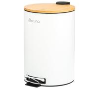 eluno Poubelle de cuisine à pédale avec couvercle en bambou à fermeture amortie et seau intérieur amovible en plastique 12 l (Blanc)